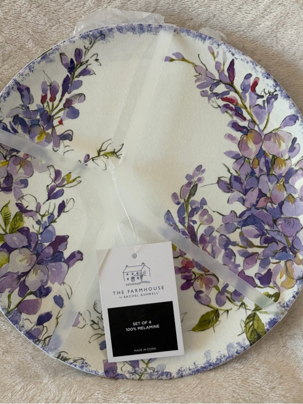 NWT The Farmhouse by Rachel Ashwell Floral Lilac Melamine Salad Plates Set of 4